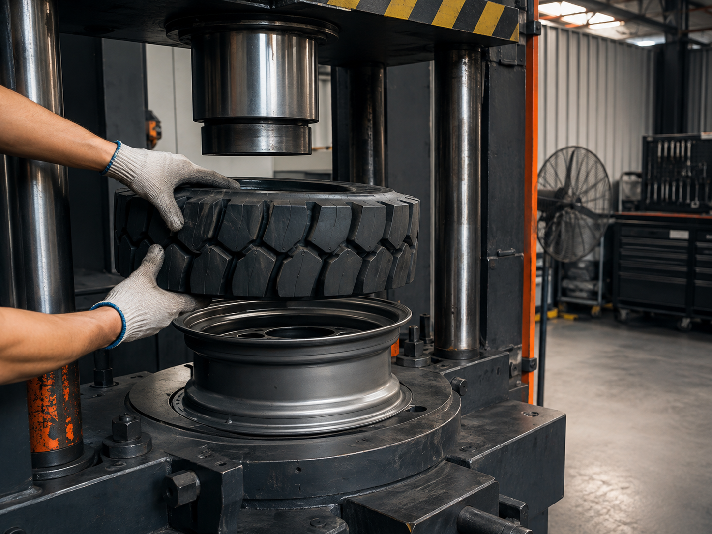 Dịch vụ khảo sát, thay lốp và ép mâm xe nâng